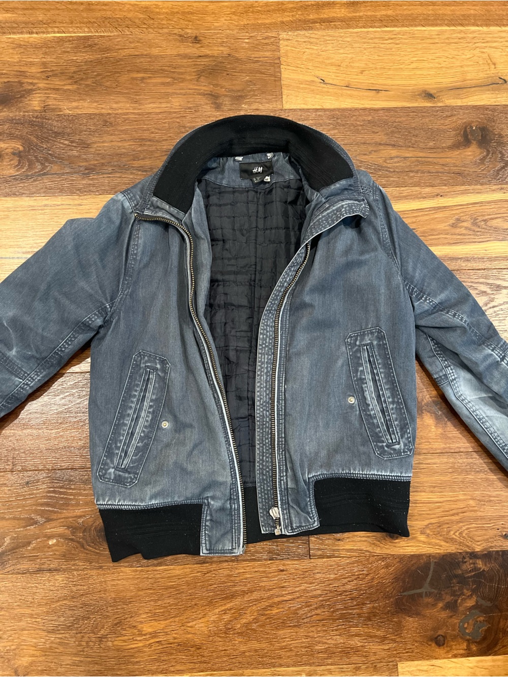 H&M Gray Denim-Style Bomber Jacket
